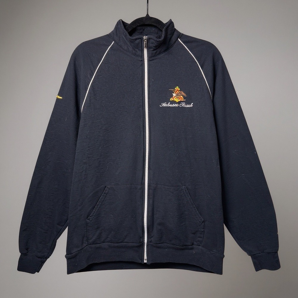Anheuser Busch Jacket Mens L California Fleece Black White Track‎ Zip Up